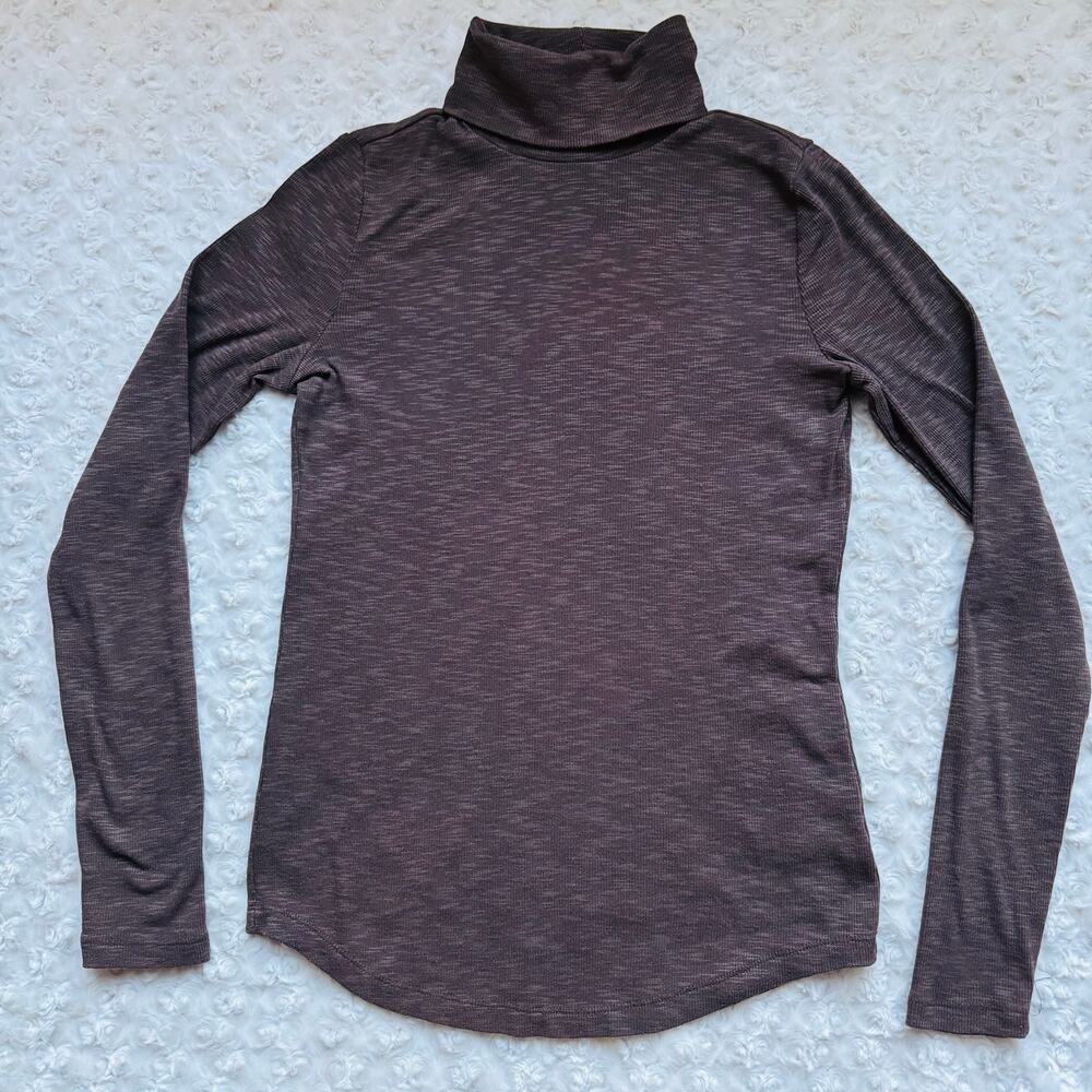 GAP Womens Canyon Rib Heathered Woodsy Brown Cotton Blend Turtleneck Sz Small